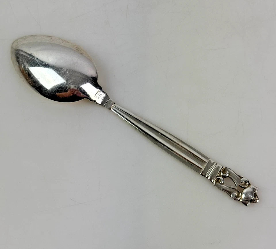Georg Jensen Acorn Sterling Silver Oval Tea Spoon - 6 1/8"
