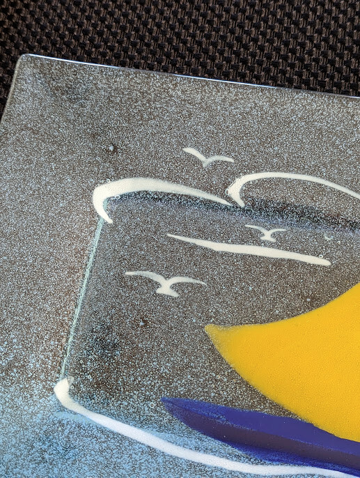 Fused Glas Sailboat Rectangle Platter Serving Tray