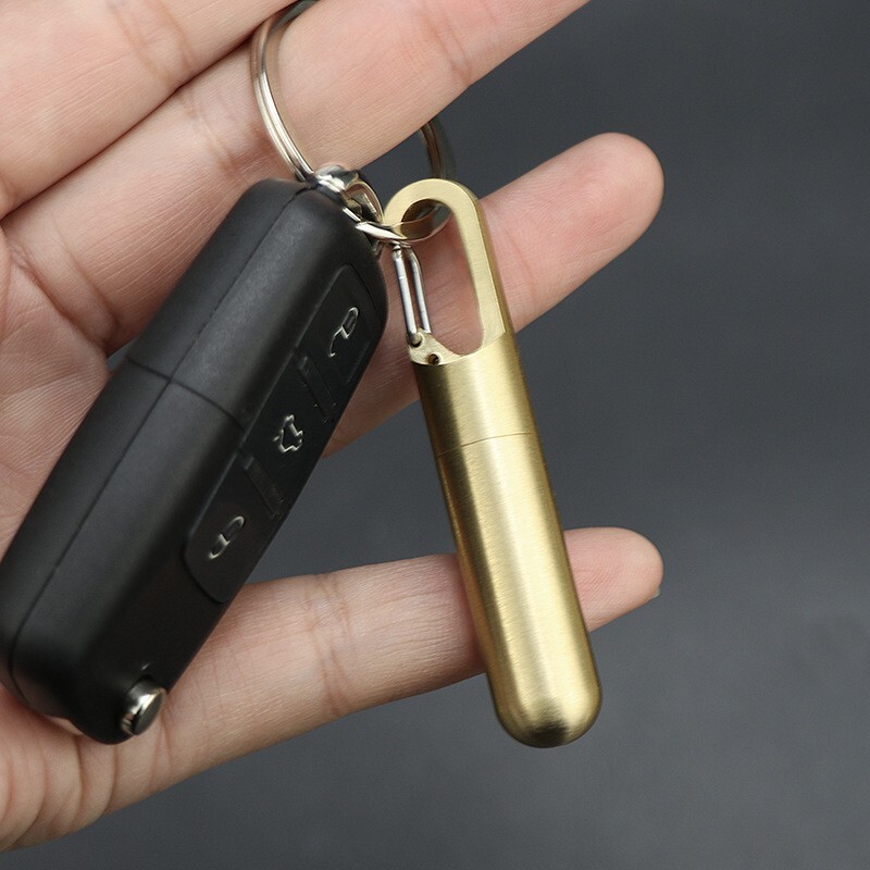 Solid Brass Keychain Waterproof Box Portable Integrated Medicine Pill EDC Box