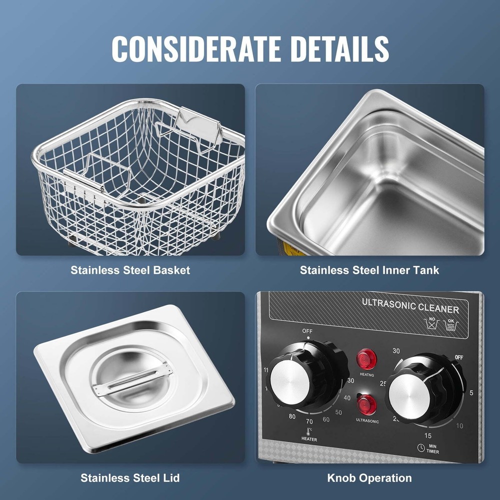 2L Ultrasonic Cleaning Device with Heating Function Timer & Basket 60W Cleaning