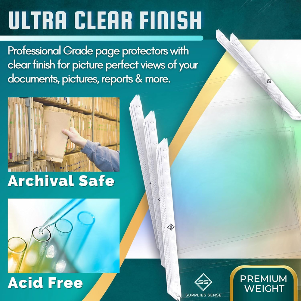 Sheet Protectors for 3 Ring Binder, 50 Pack Premium Clear Page Protector 8.5 ...