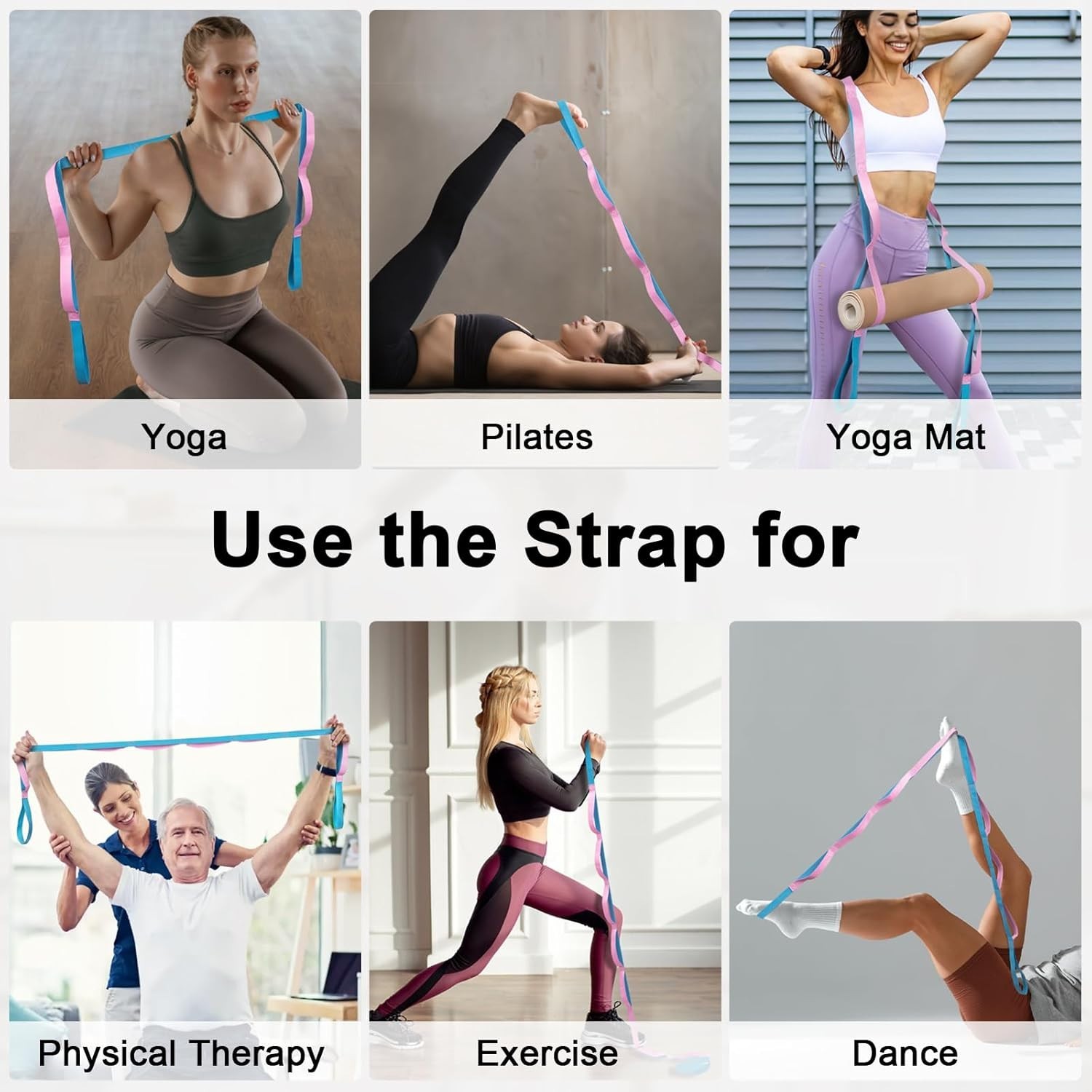 Versatile Yoga Strap with 10 Loops - 78.7 Inches for Stretching & Flexibility