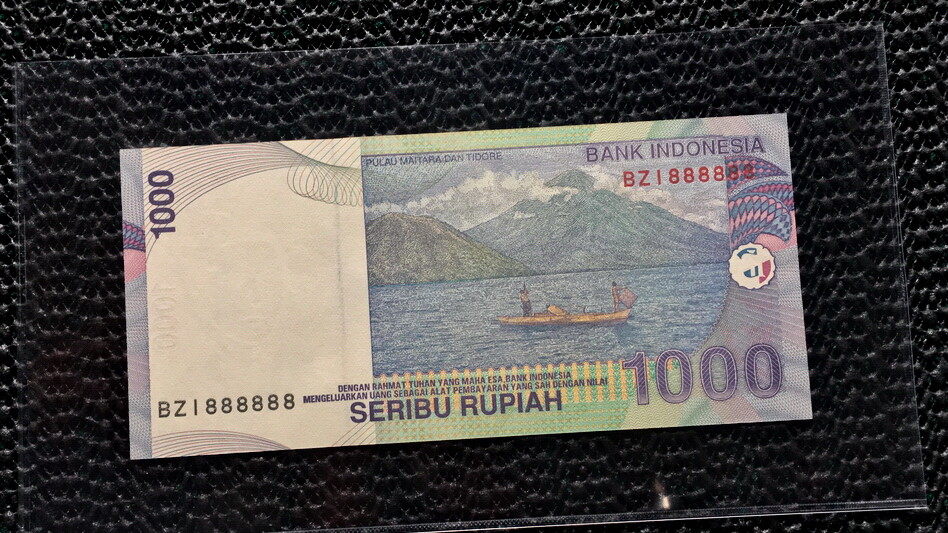 INDONESIA 2000 1000 RUPIAH SOLID NUMBER 8 BZI P141 UNC