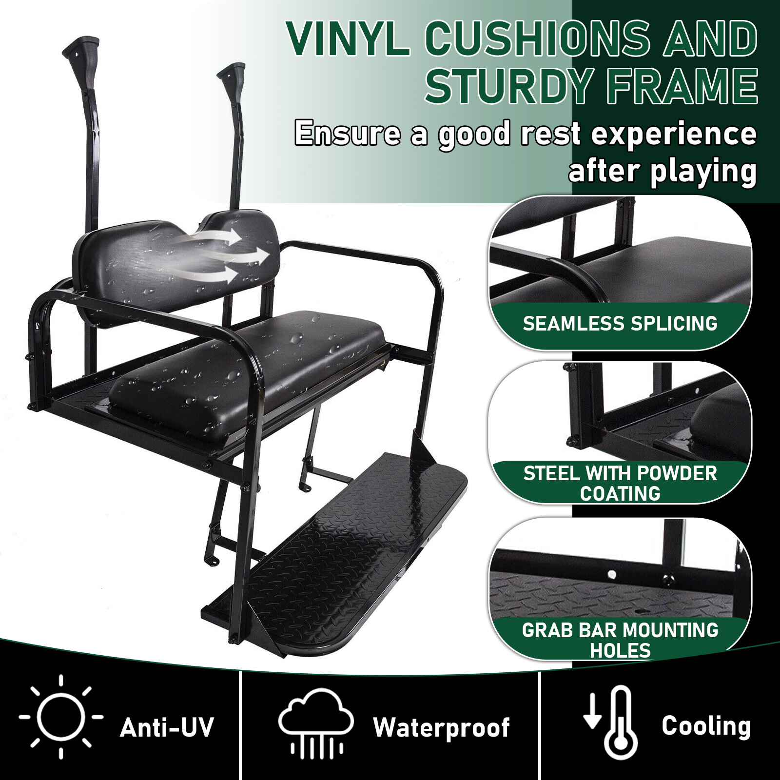 Fits Club Car Precedent Golf Cart Rear Flip Seat Cushion Kit (2004-UP) Black