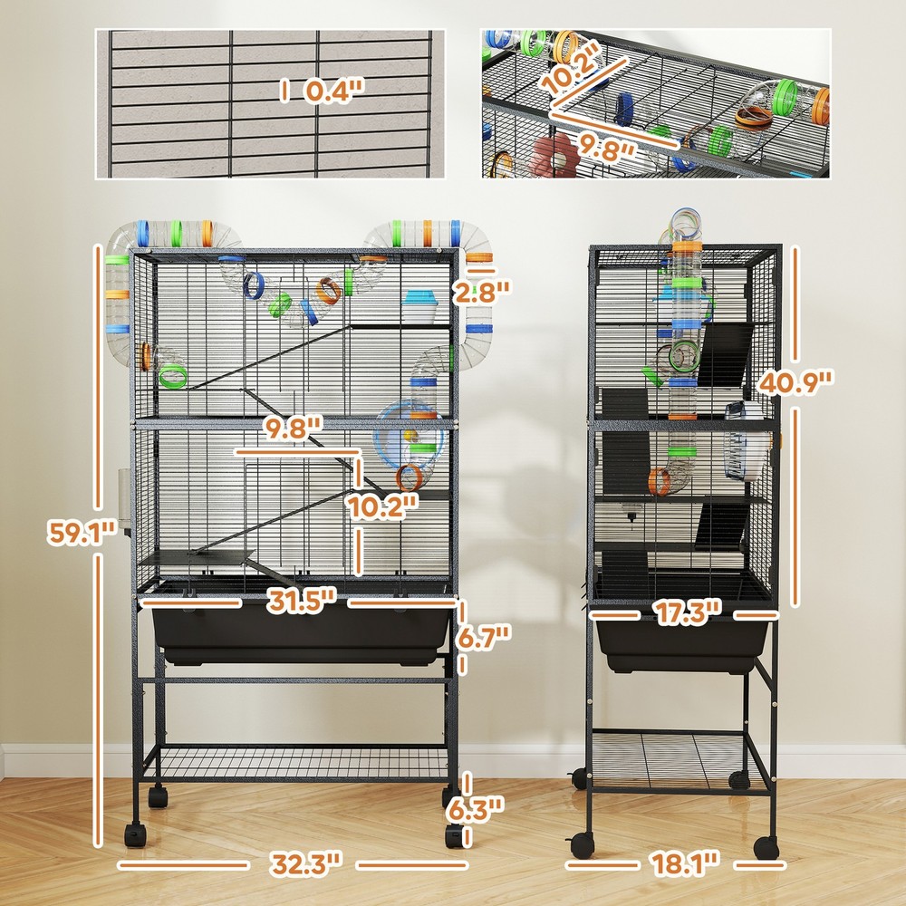 Hamster Cage, 5 Tier Rolling Rat Cage for Syrian, Gerbil, Mouse