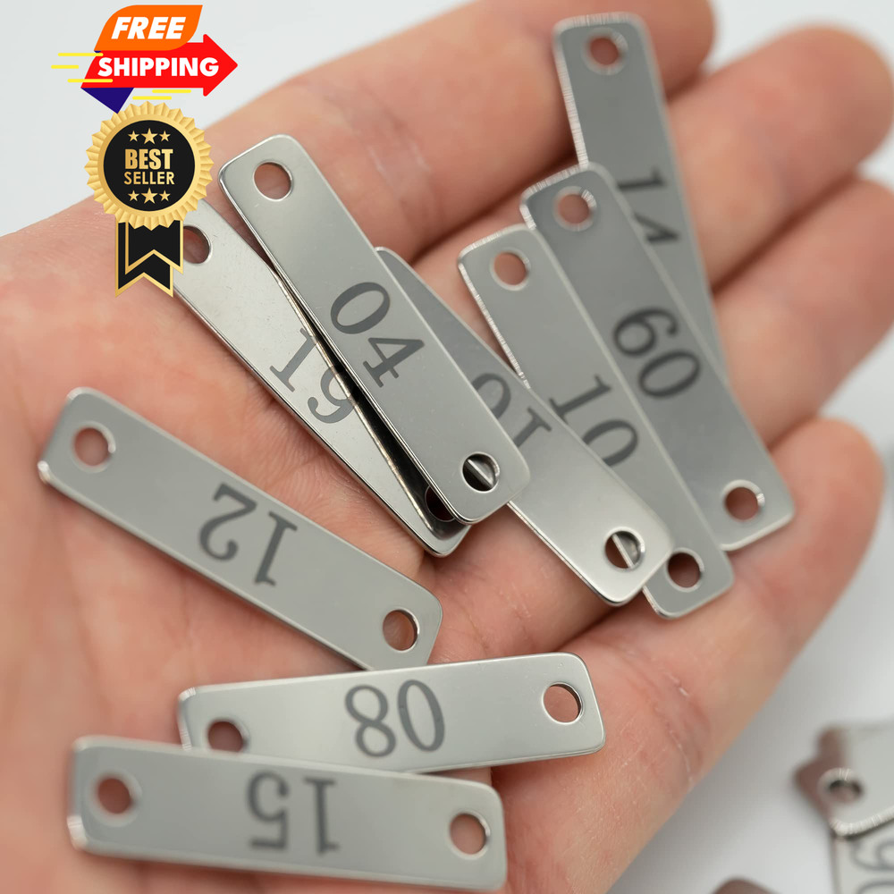 StayMax Small Stainless Steel Rectangle Numbered Tags with Two 1-20, Silver