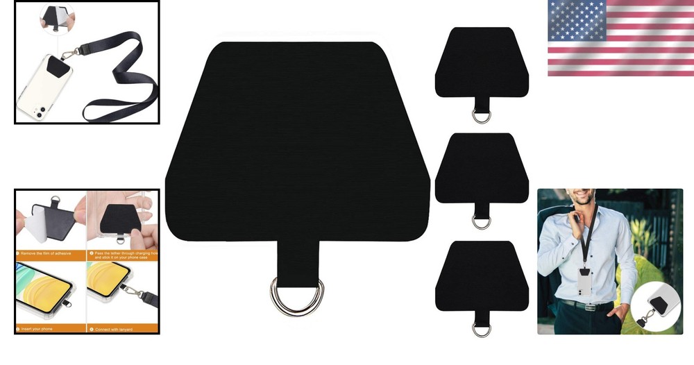 Durable Phone Tether Tab - Easy Install Safety Strap, 4 Black Tether Tabs