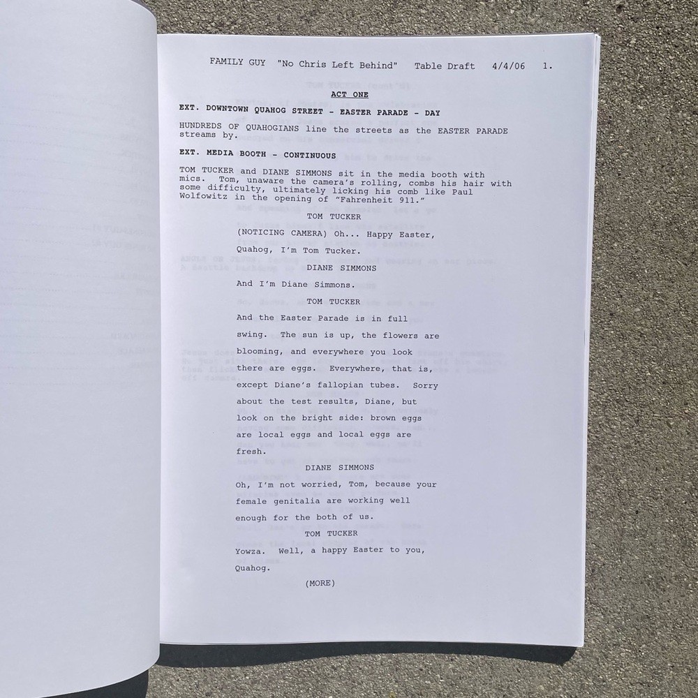 Family Guy 2006 Production Used Table Draft Script No Chris Left Behind