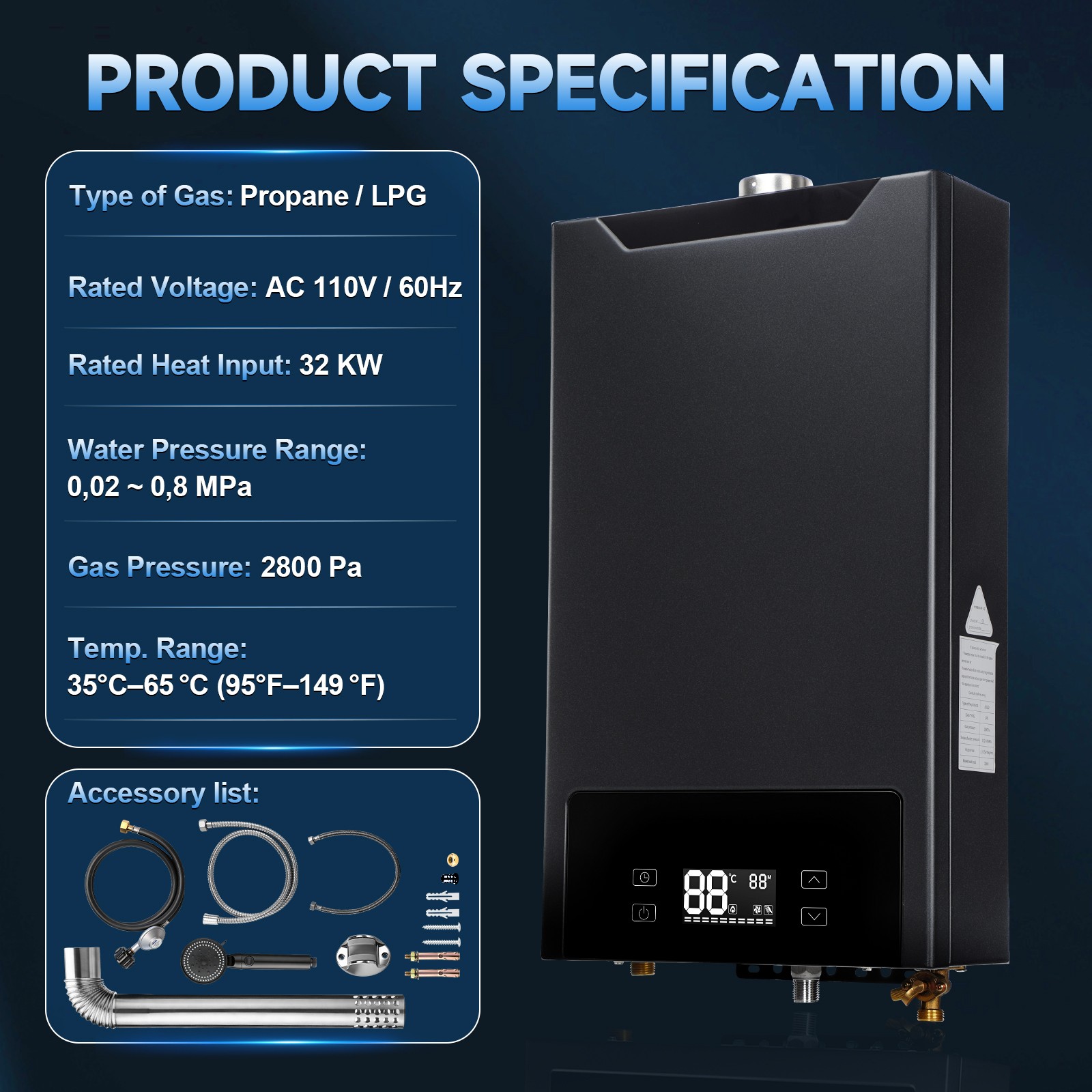 130,000 BTU Propane Gas Tankless Water Heater 4.3 tankless water heater electric