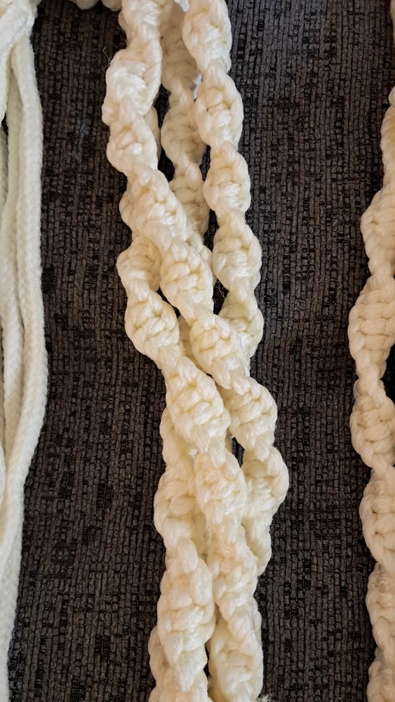 Large White Macrame Double Plant Hanger Clean Over 5' Boho Hippie #2