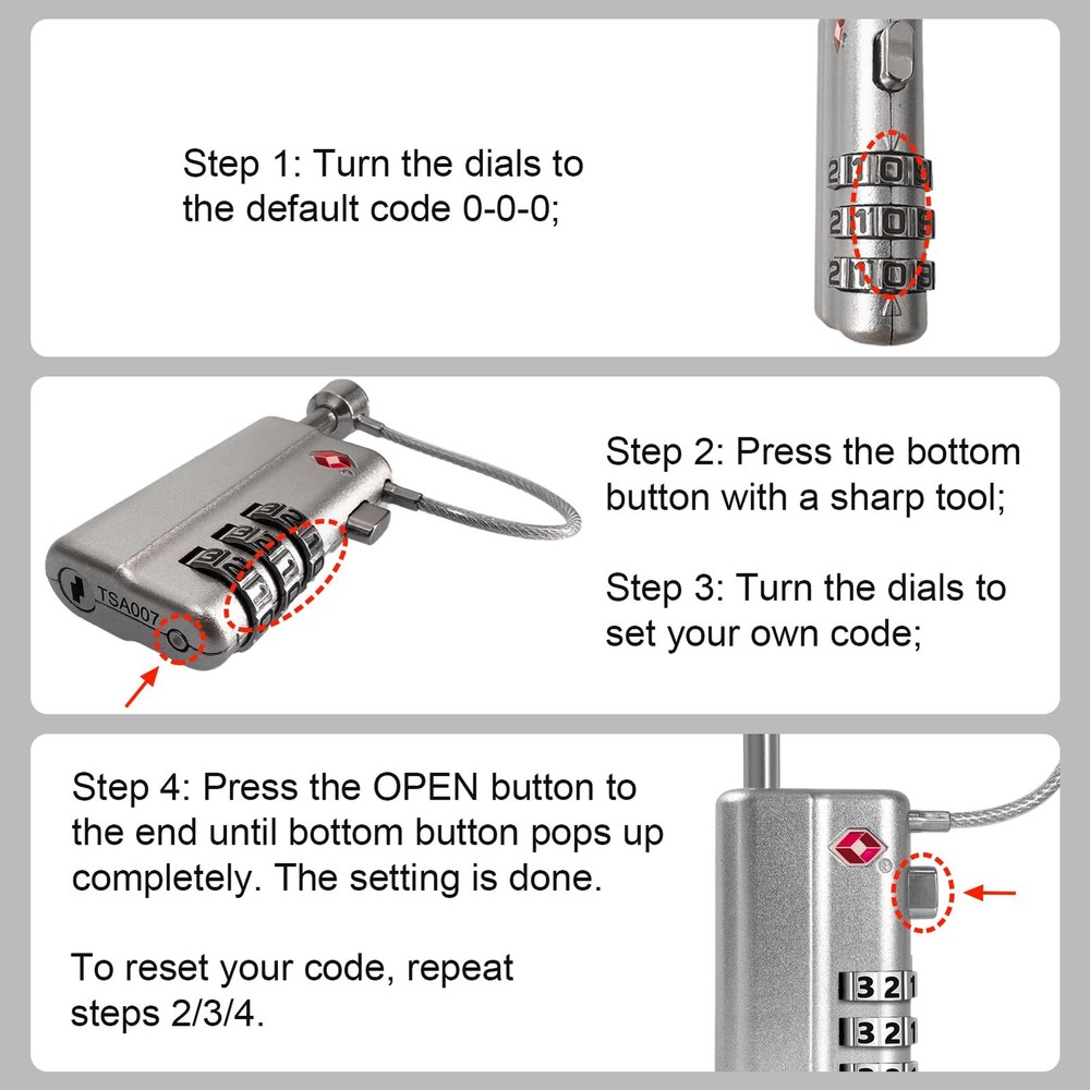 UPGRADED LAFENLIN Gun Case Lock - Adjustable Alloy 2 Pack, Silver - 2 Pack