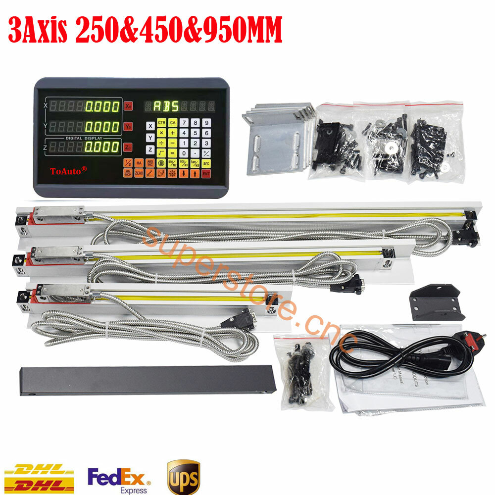 Linear Scale 250&450&950mm +Digital Readout 3Axis DRO Kit for Mill Lathe Machine