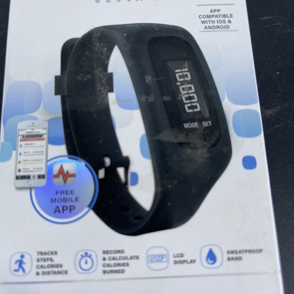 AA VIVITAR Activity Action Tracker Sweat Proof Band LCD Display Free App
