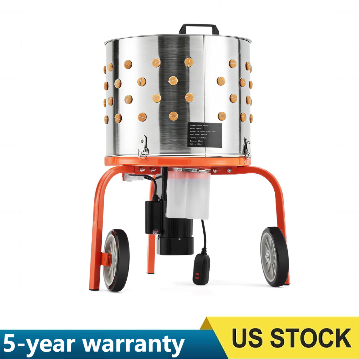 20" Chicken Plucker Machine Poultry Plucker SS Drum, 3500RPM Motor ,108 Fingers