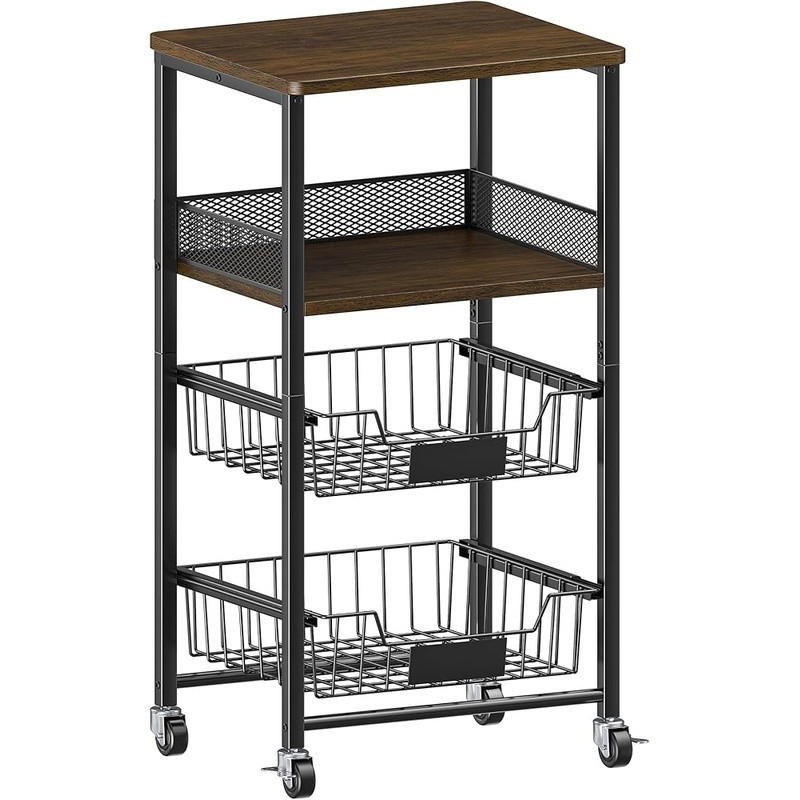 Rolling Kitchen Cart W/ Pull-Out Baskets Snack Organizer Fruit Storage New
