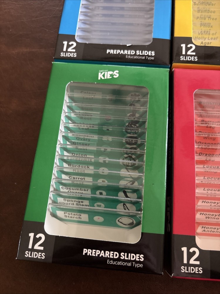 48pc Color-coded Prepared Plastic Microscope Slides Bird Fish Mammal Insect