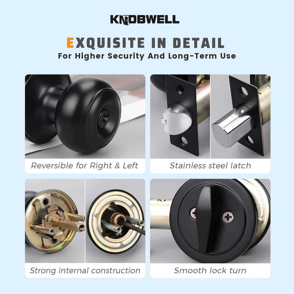 KNOBWELL 3 Pack Keyed Alike Entry Door Knobs and Single 3 Pack, Black
