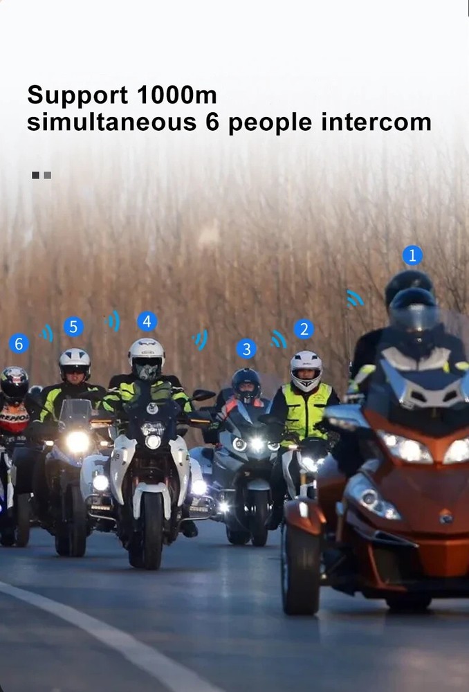 5.1 Bluetooth Motorcycle Intercom Camera 6 Riders Wireless Helmet Headset 2K FM