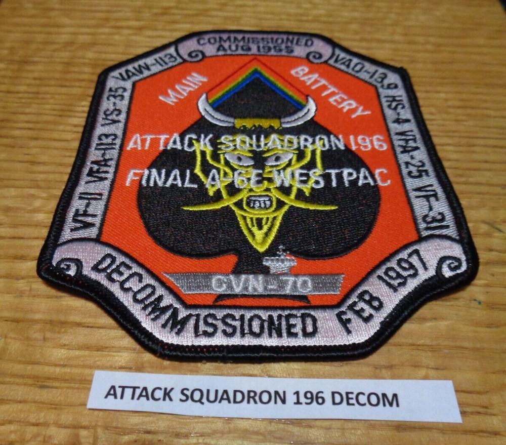 VA-196 ATKRON Attack Squadron Patch A-6 Intruder US NAVY DECOM PATCH CVN 70