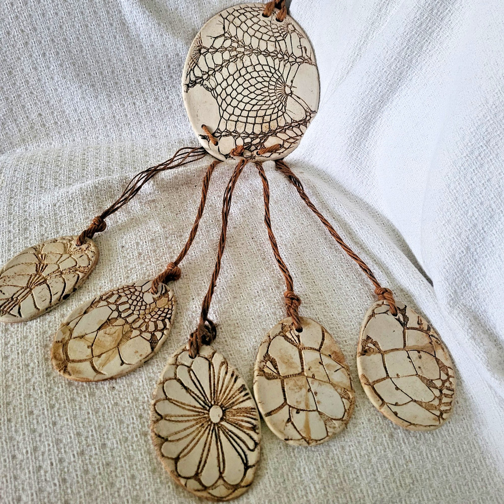 Clay Wind Chimes Signed, Damaged & Repaired