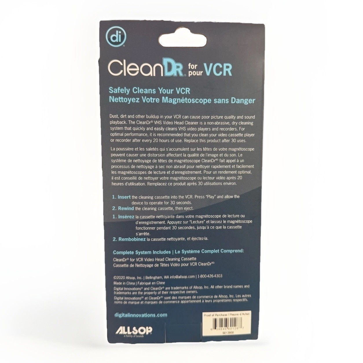 Allsop di CleanDr VHS Video Head Cleaner Non-abrasive Dry Cleaning for VCR/VHS