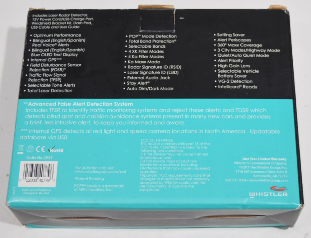 Whistler CR93 Radar Detector OPEN BOX