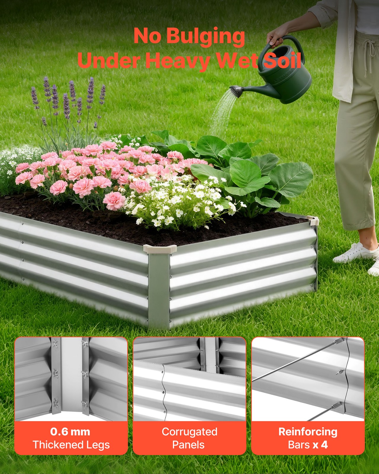 VEVOR 2 Pcs Galvanized Raised Garden Beds 6x3x1ft Rectangular Planter Box Silver