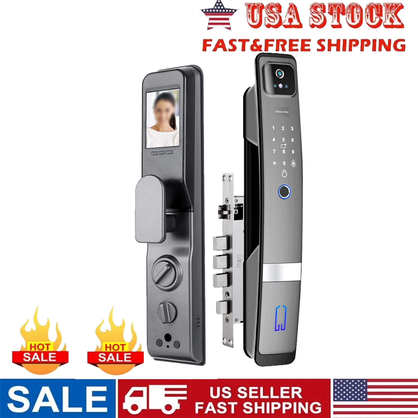 Smart Door Lock 3D Face Recognition Camera FingerPrint Password Security Lock