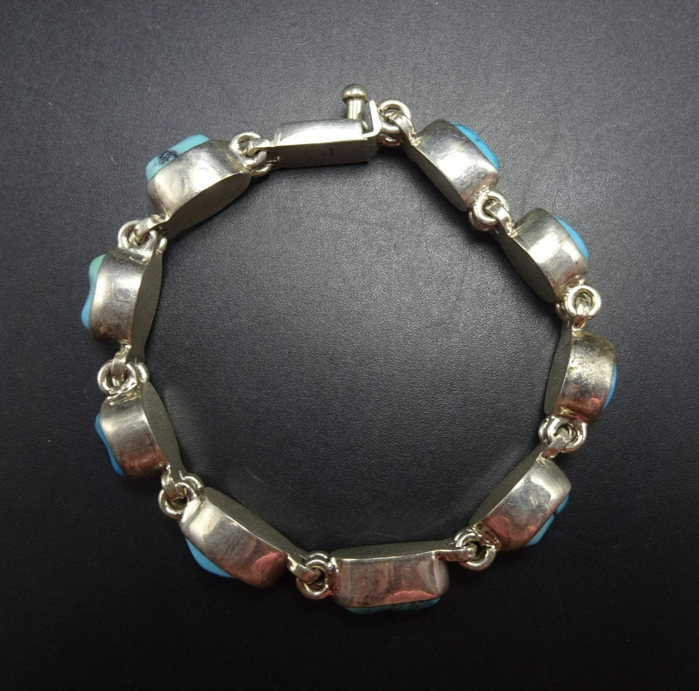 FEDERICO JIMENEZ Sterling Silver TURQUOISE Link Bracelet Gorgeous Natural Cabs