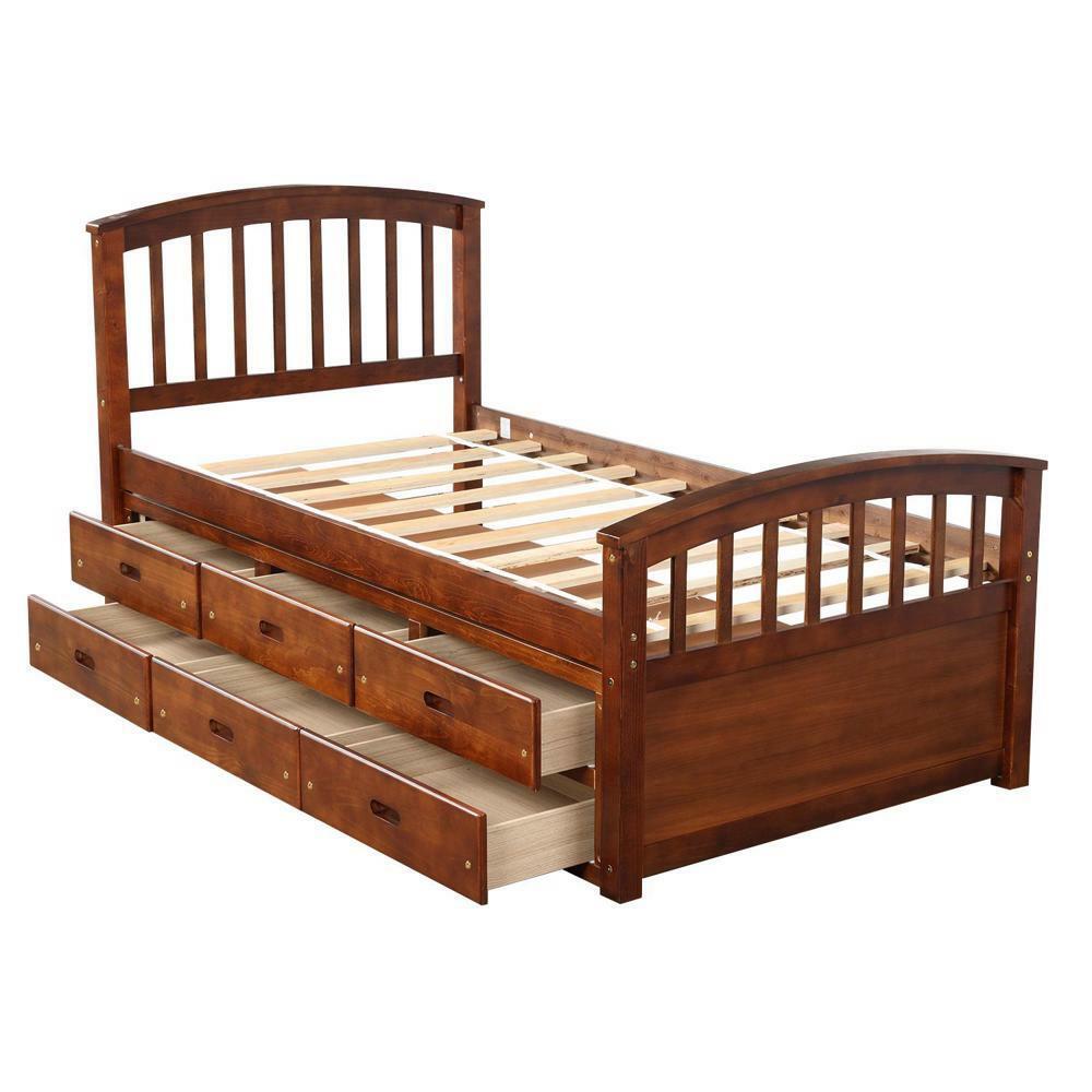 Twin Size Platform Storage Bed Solid Wood Bed Walnut