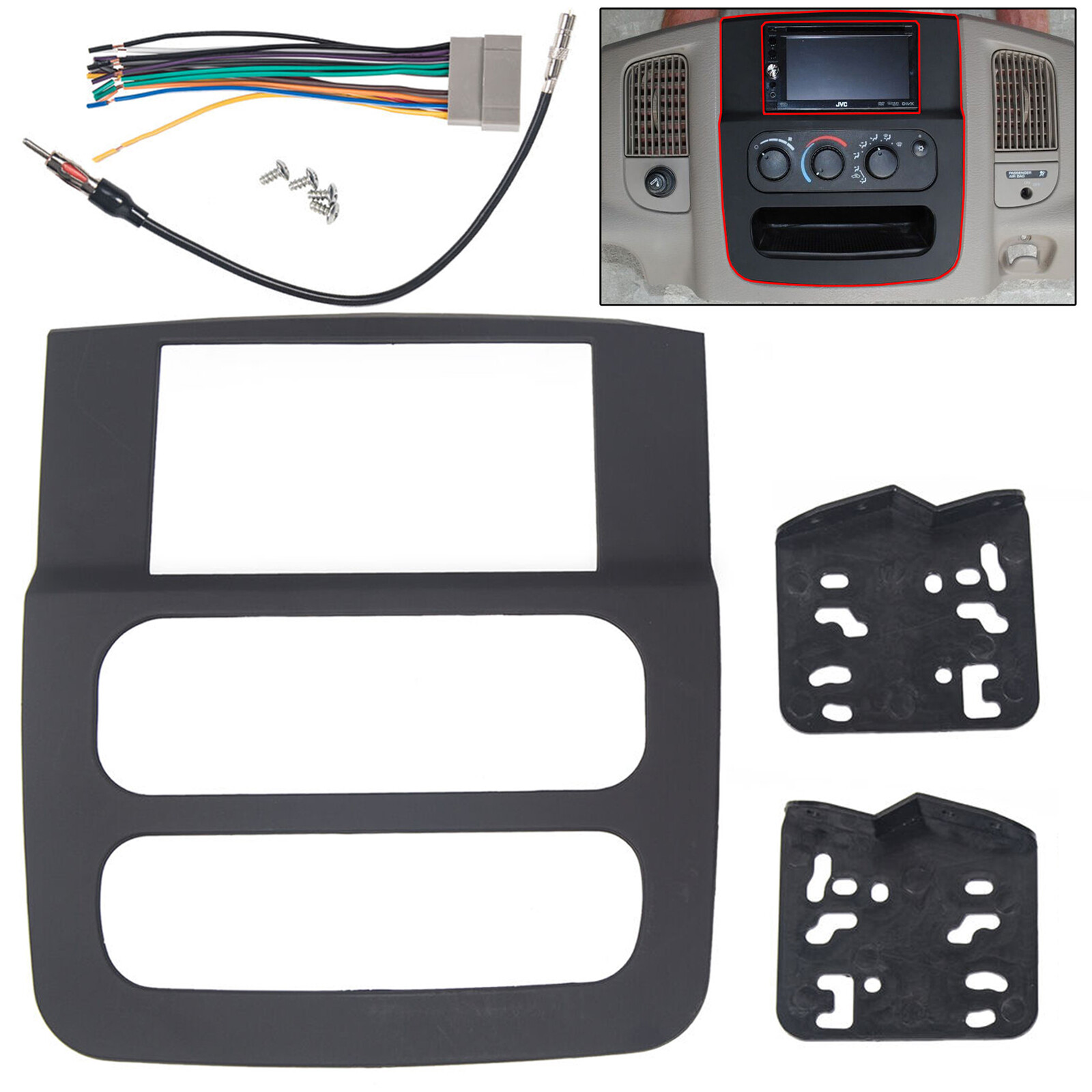 Stereo Radio Double Din Install Black Dash Panel Kit For 2002-05 Dodge Ram Truck