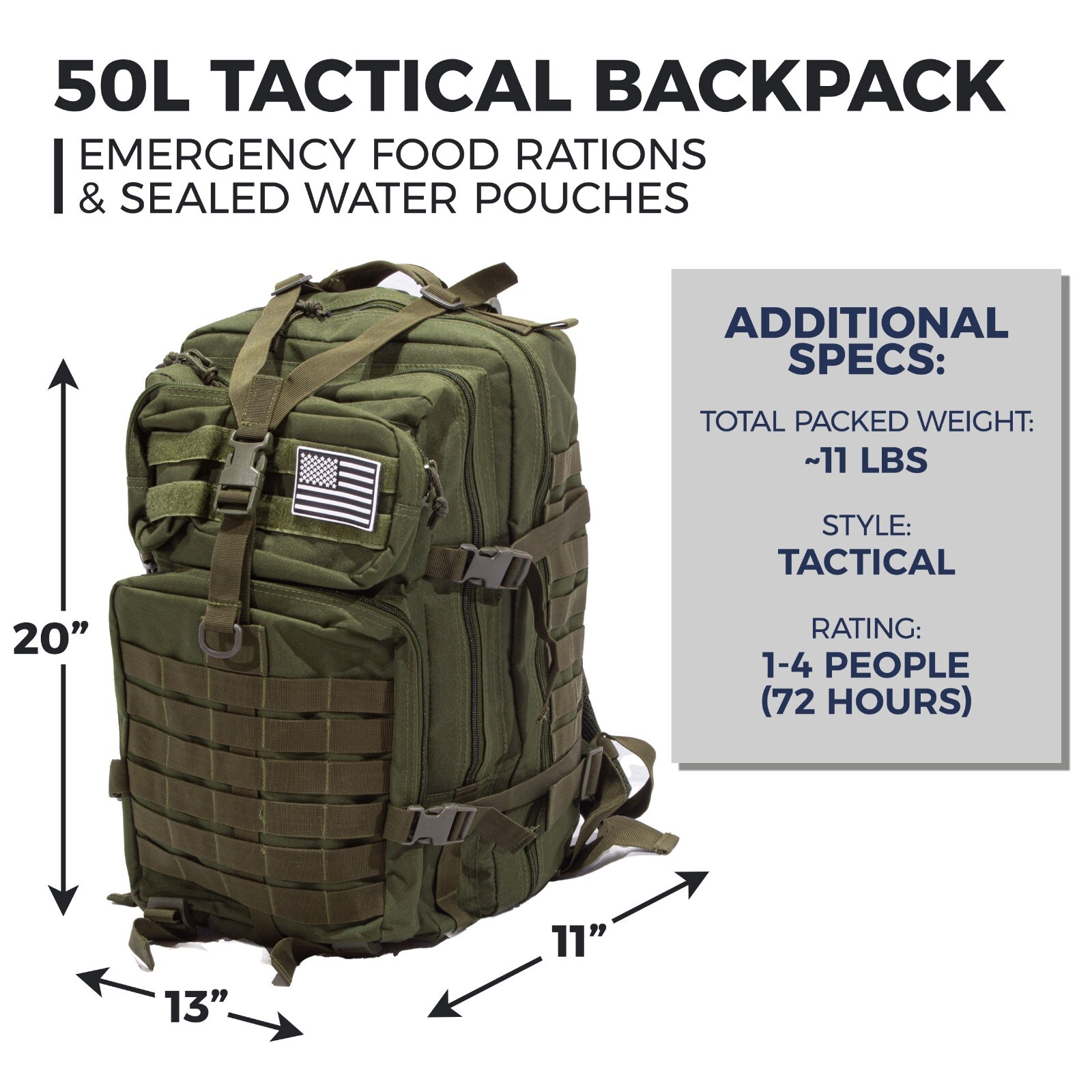 Bug Out Bag Starter Kit - 72 Hour Kit for 1 Person – Backpack Survival Kit