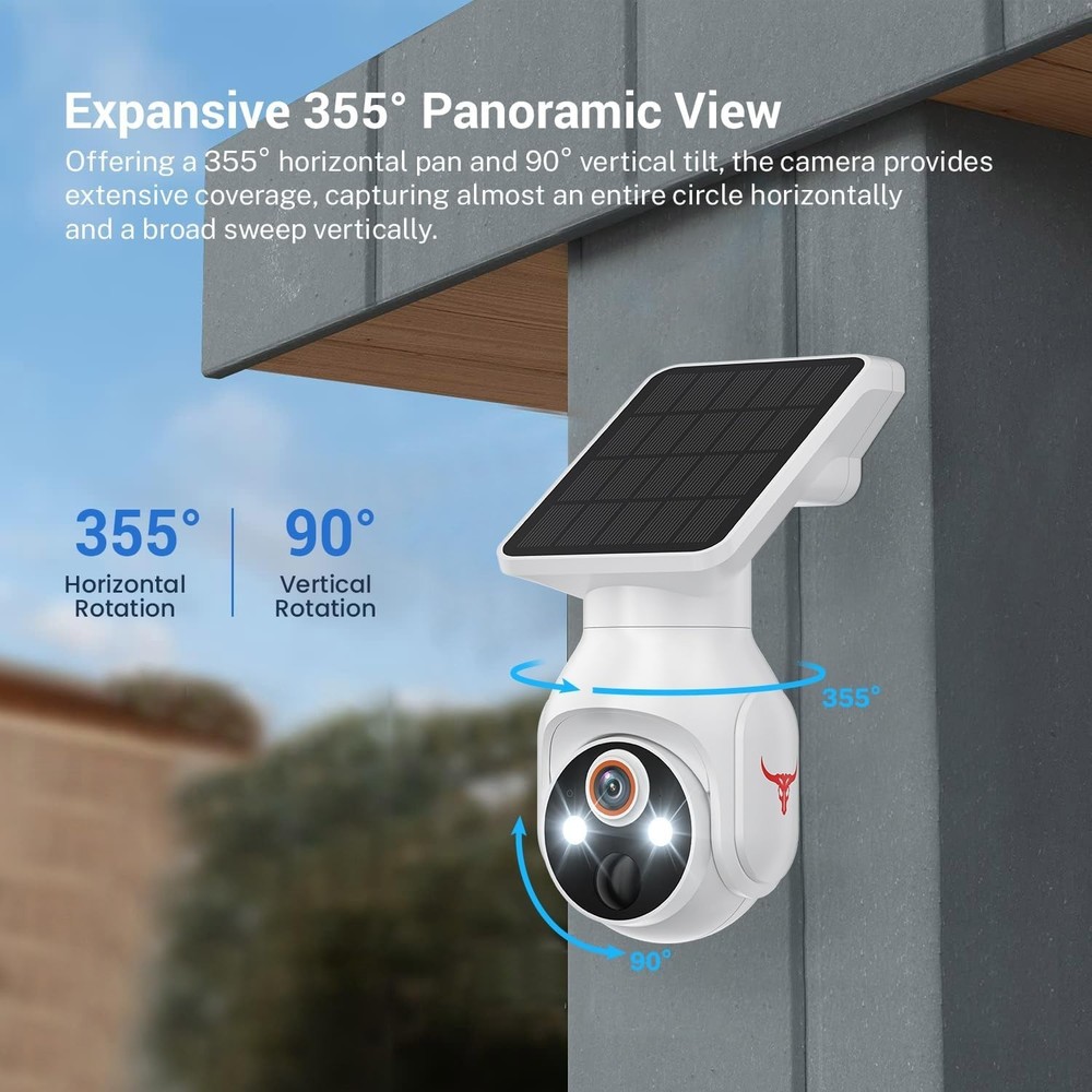 Solar Panel Powered Security Camera 1080p WiFi Camera with Night Vision Motion