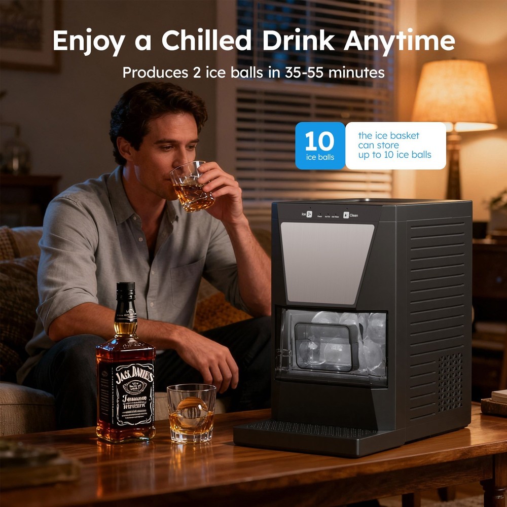 Ball Ice Maker Machine with Self-Cleaning Function - Makes Crystal Clear
