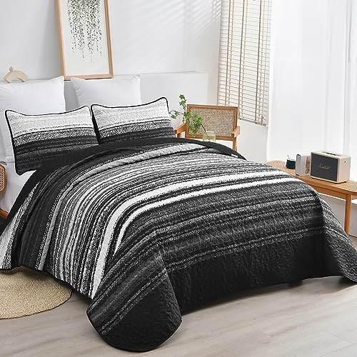 Striped Quilt Set Size, Boho Stripe Patchwork Bedspread Coverlet King Black