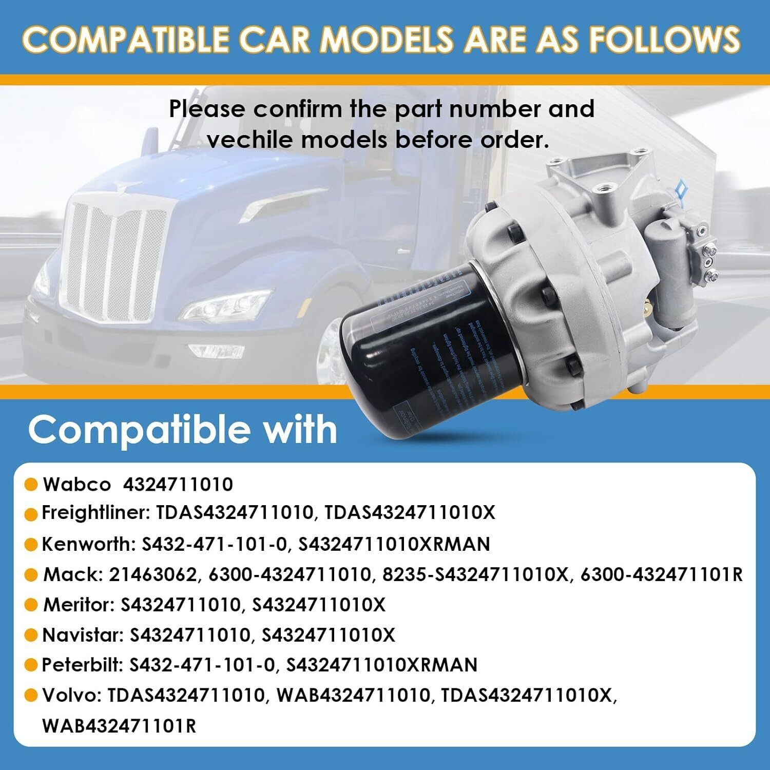 Air Dryer System Saver 4324711010 for Freightliner Cascadia Wabco