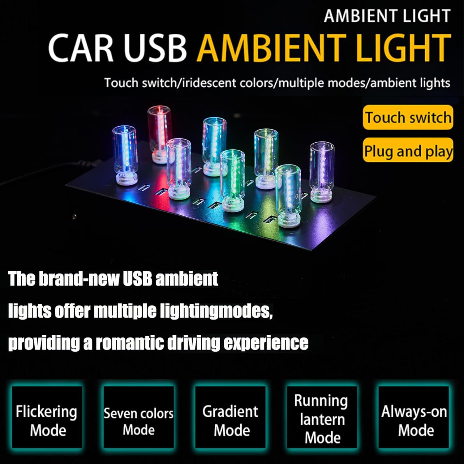 13 in 1 Car USB Night Light Touch Dimmable LED Filament Lamp, USB Interior Car L