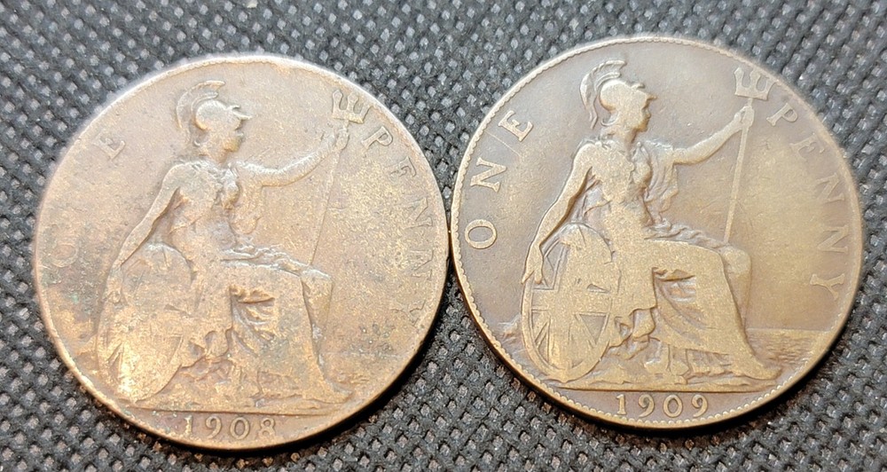 TWO GREAT BRITAIN PENNYS 1908-09 L1623