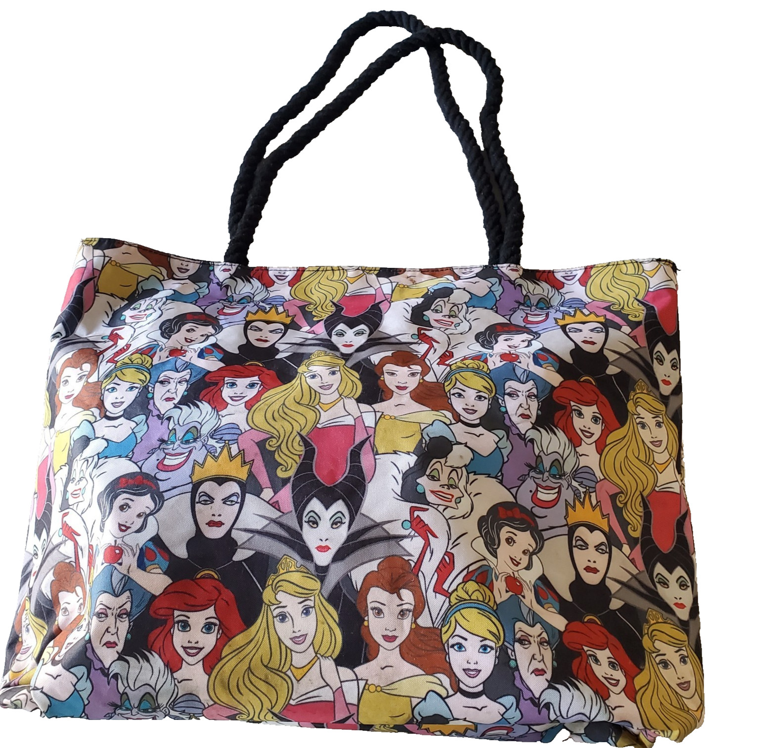 Disney Princess Vs Villains Allover Print Lge Tote Bag Rope Handles Good vs Evil