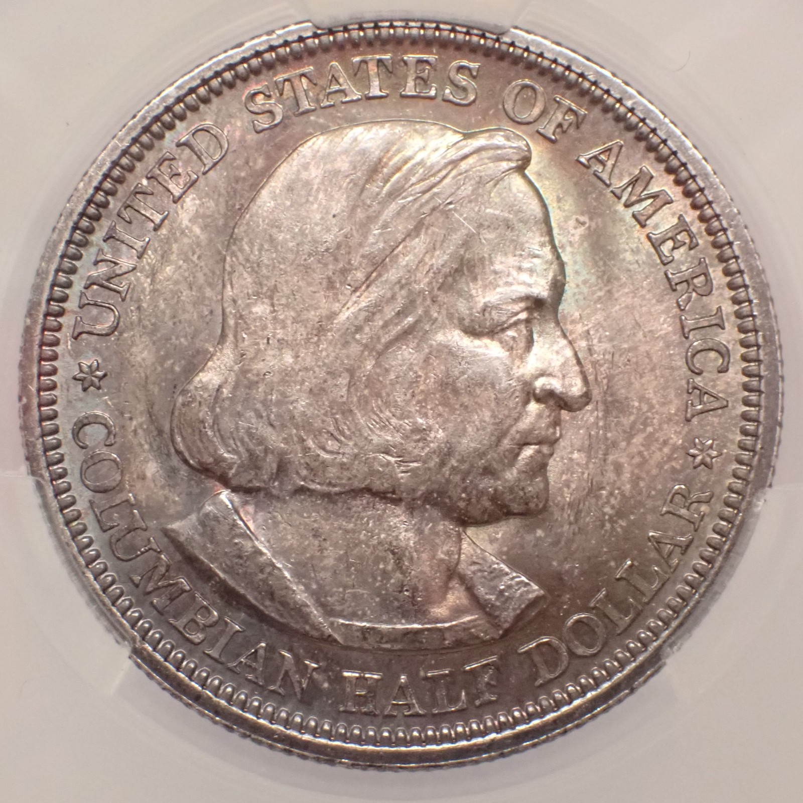 1892 Columbian Expo 50c CAC MS62 Deep Toning w/obv Iridescent Edge Toning