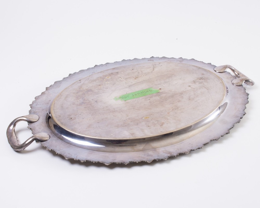 Vintage Reed & Barton Silverplate Oval Serving Tray Grape Pattern Handles 23"