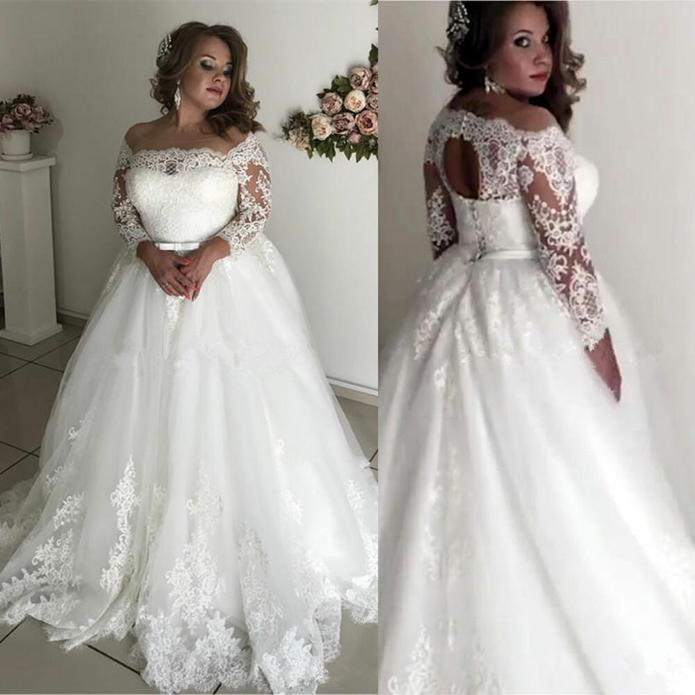 Plus Size Wedding Dresses Off the Shoulder Lace Applique Dream Bridal Gowns