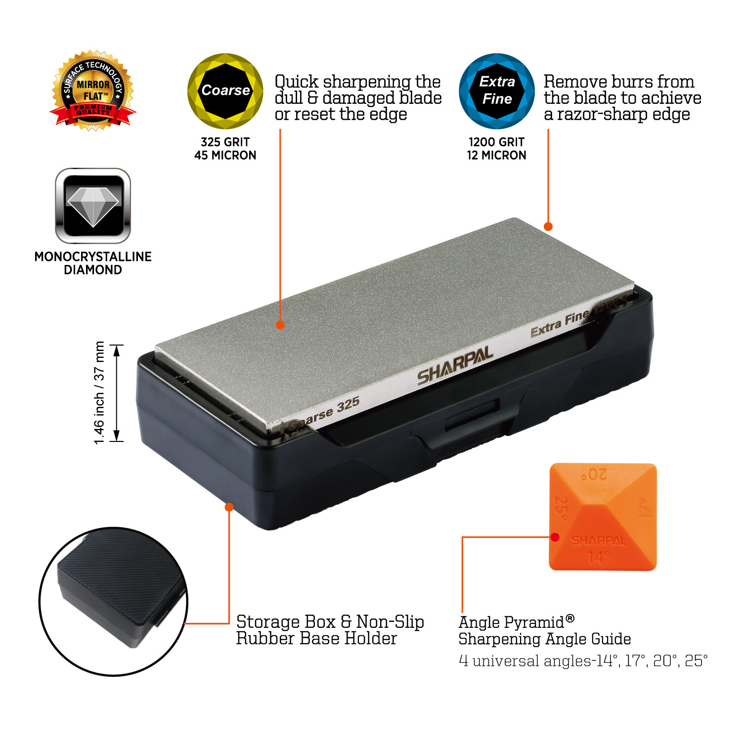 SHARPAL 162N & 156N Dual 325/1200 Grit Diamond Sharpening Stone Knife Sharpener