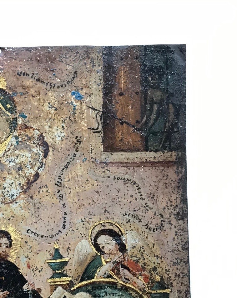 antique retablo mexico spanish colonial art oil on tin