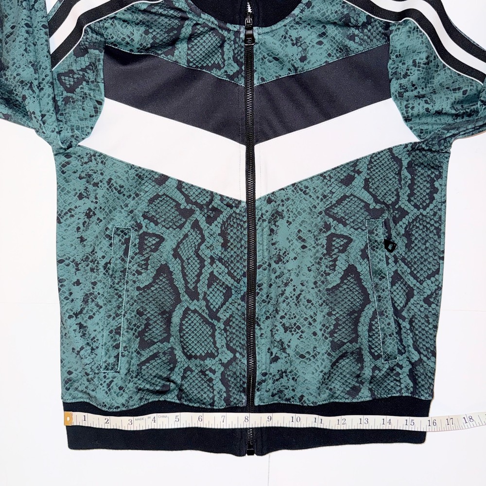 Buddylove Green Snake Python Print Athletic Track Jacket Full Zip Racer Stripe S