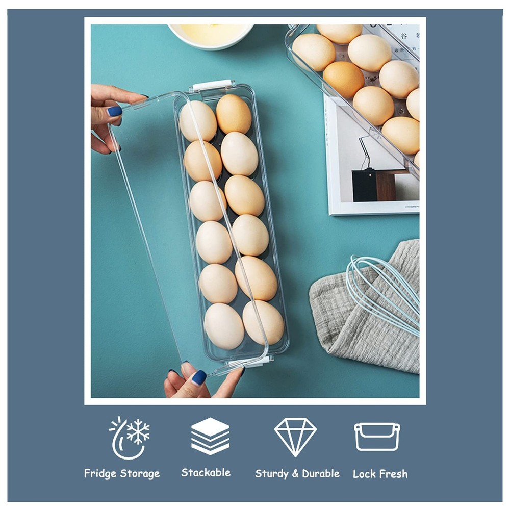 YOHA Clear Deviled Egg Tray Carrier with Lid 12 Grids Eggs Holder Case Refrig...