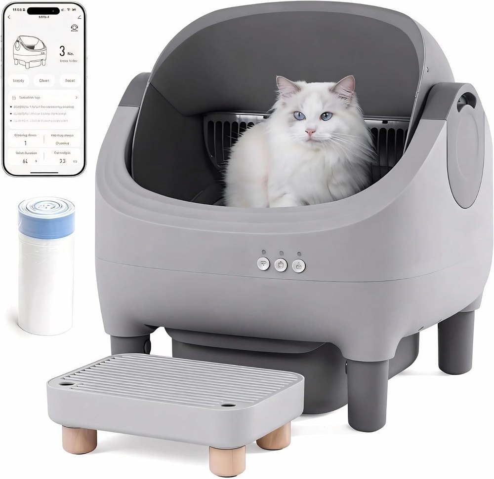 Self-cleaning cat litter box, APP remote smart control, open large space & anti-