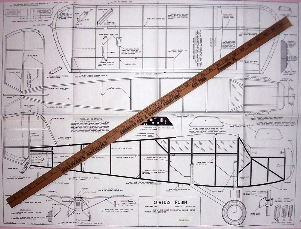 Comet CURTISS ROBIN PLAN + PATTERNS to Build a 48" Span FF or RC Model Airplane