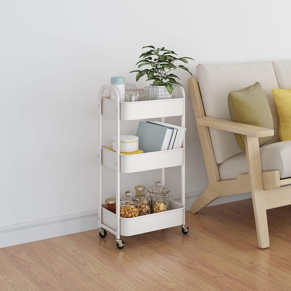 Versatile Rolling Utility Cart - 3-Tier Design with Wheels for Kitchen & Bath