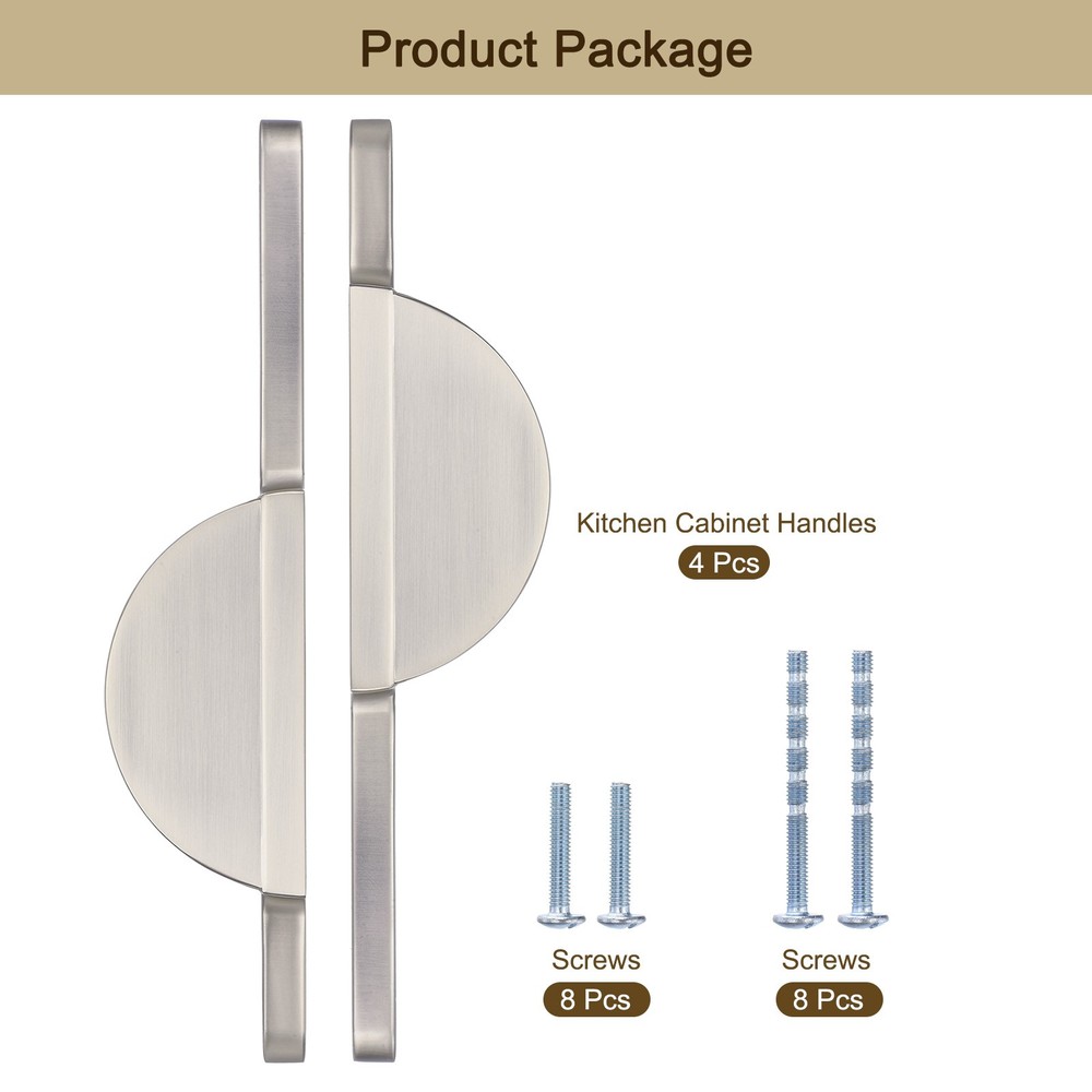4 Pack Brushed Silver Cabinet Pulls Semicircle Cabinet Handle 2-1/2 Inch (64mm)
